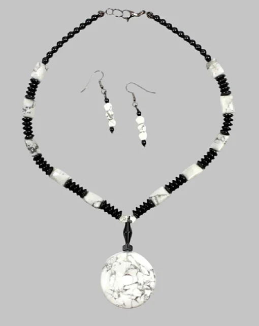 White Howlite & Hematite Necklace & Earrings - Image 3