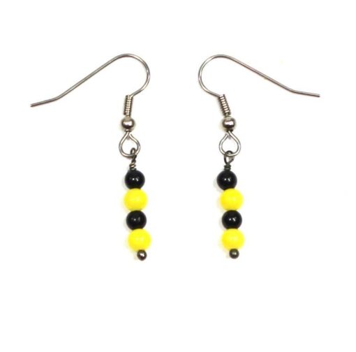 Yellow & Black Glass Pendant Necklace & Earrings - Image 5